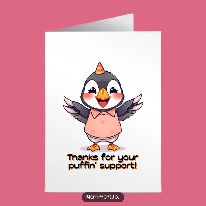 Free Printable Thank You Card: Grinning Puffin Party Shirt, Wiggle Greeting Downloadable Gift
