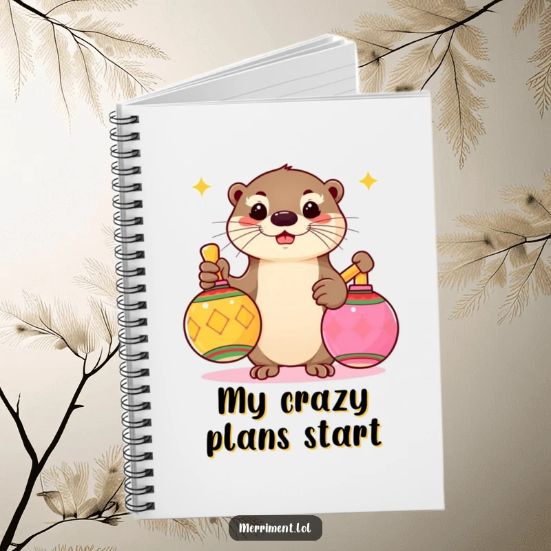 Funny notebook cover with a playful otter shaking large, colorful maracas, perfect for jotting down ideas and notes.