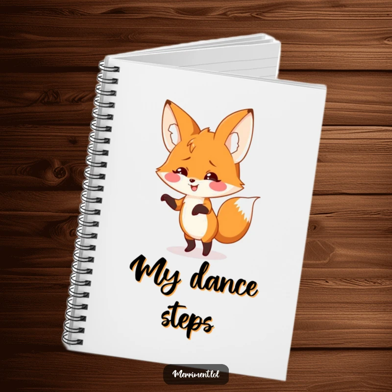 Smiling fox with giant floppy ears doing a silly dance on a notebook cover, representing creative note-taking with musical humor.