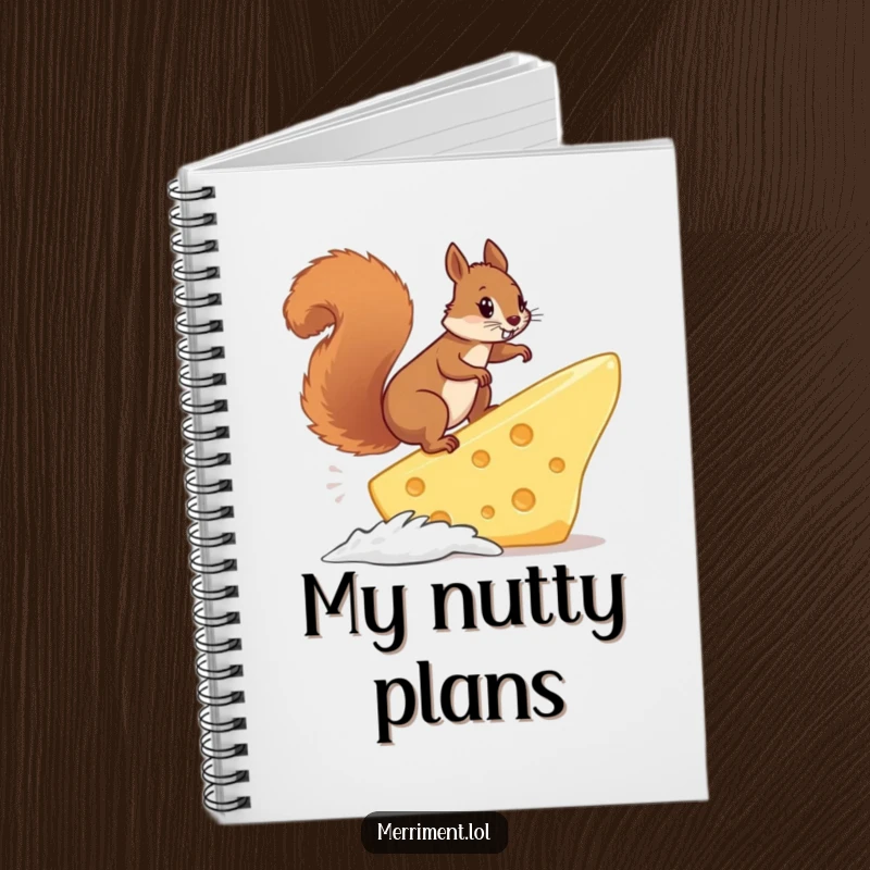 Funny squirrel surfing a colossal cheese slice, inspiring humorous notes and creative brainstorms on this practical notebook.