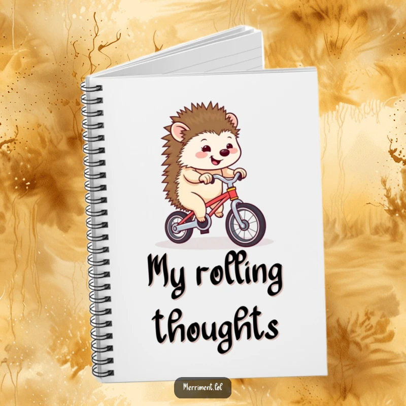 Funny hedgehog pedaling uncertainly on a miniature unicycle, perfect for humorous note-taking and creative journaling.