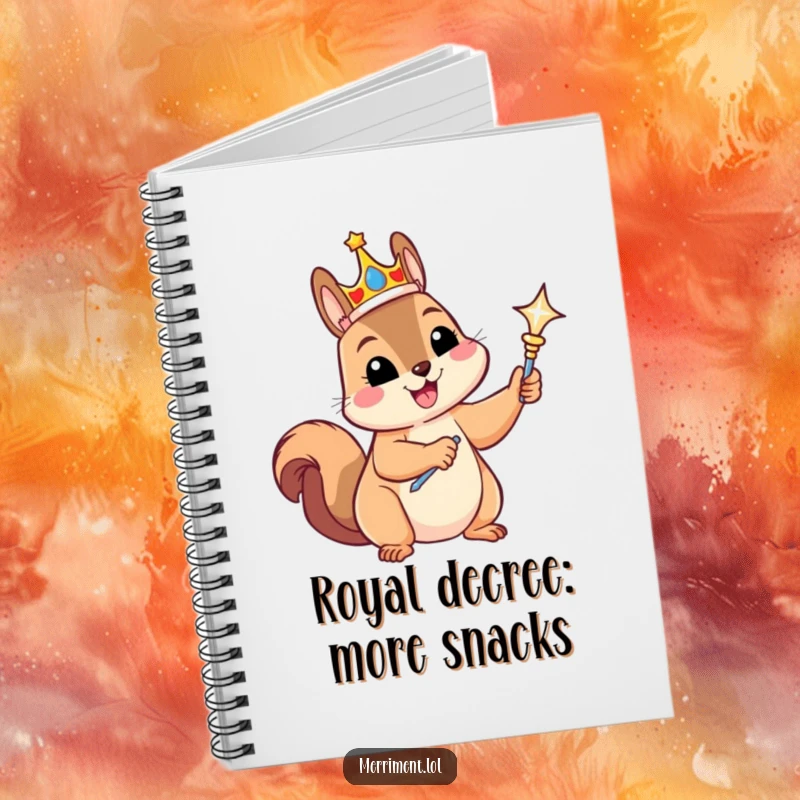 Funny notebook with a crowned squirrel holding a scepter, designed for jotting down royal decrees and brilliant ideas.