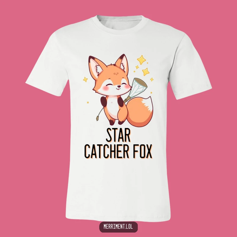 Funny Fox T-Shirt: Sparkly Net Star Catcher - Whimsical Animal Gift