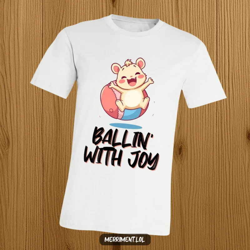 Funny T-Shirt: A merry critter energetically bounces a large, vibrant ball. A playful and funny gift.
