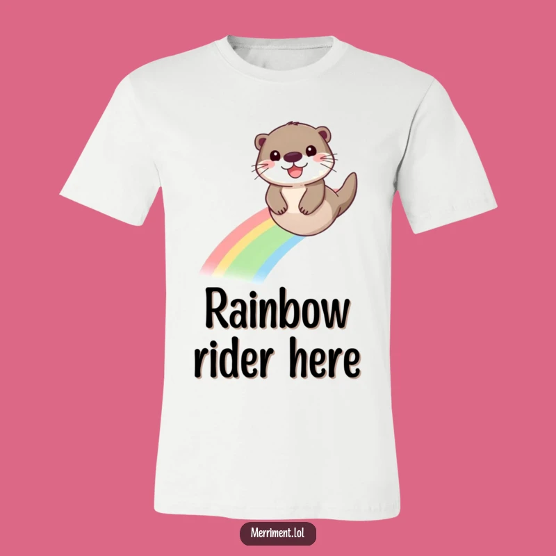 Funny Otter Rainbow T-Shirt: Wear Your Joy with a Beaming Otter Slide