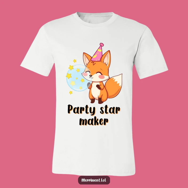 Funny Fox Party T-Shirt: Wear the Celebration with a Star-Bursting Bubble Fox