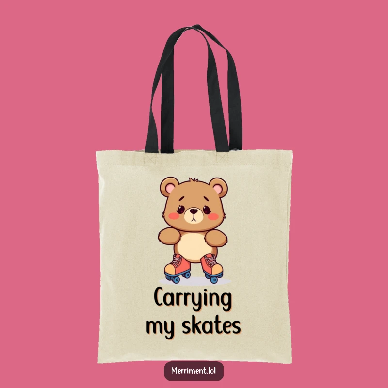 Funny Bewildered Bear Roller Skate Tote Bag: Hilarious Wobble Carry-All