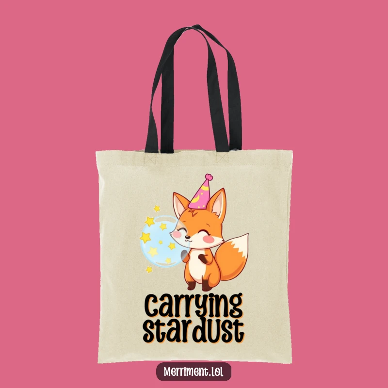 Funny Fox Party Tote Bag: Carry Your Fun with a Star-Popping Bubble Fox