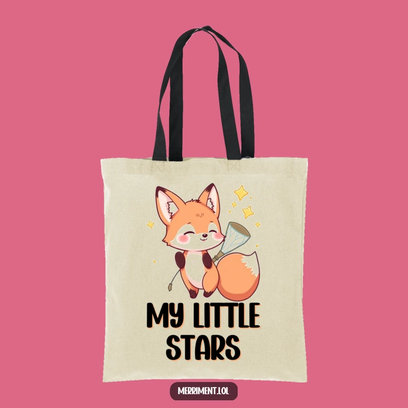 Funny Fox Tote Bag: Sparkly Net Star Catcher - Whimsical Gift